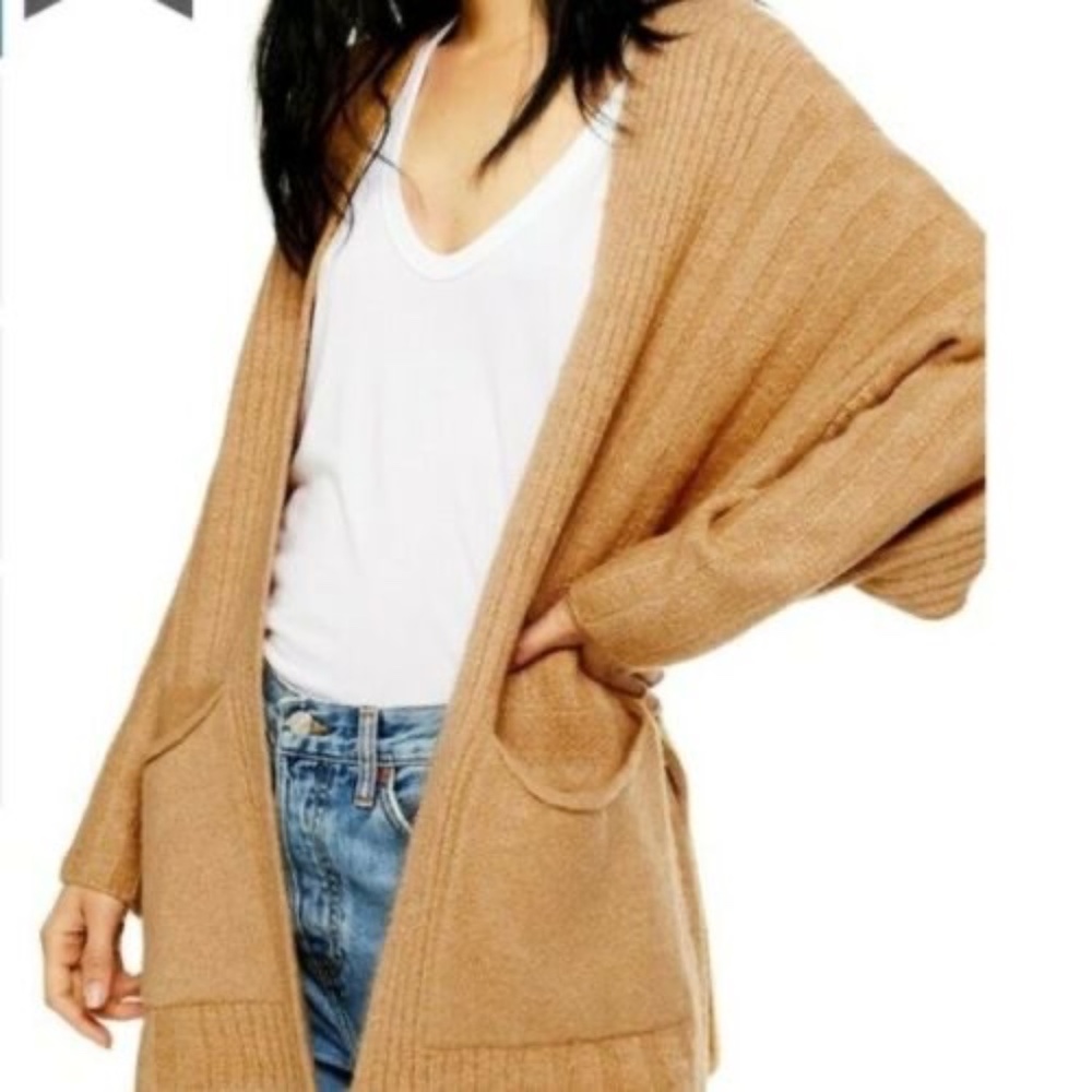 NEW Topshop Long OPEN Cardigan SWEATER  Brown NWT